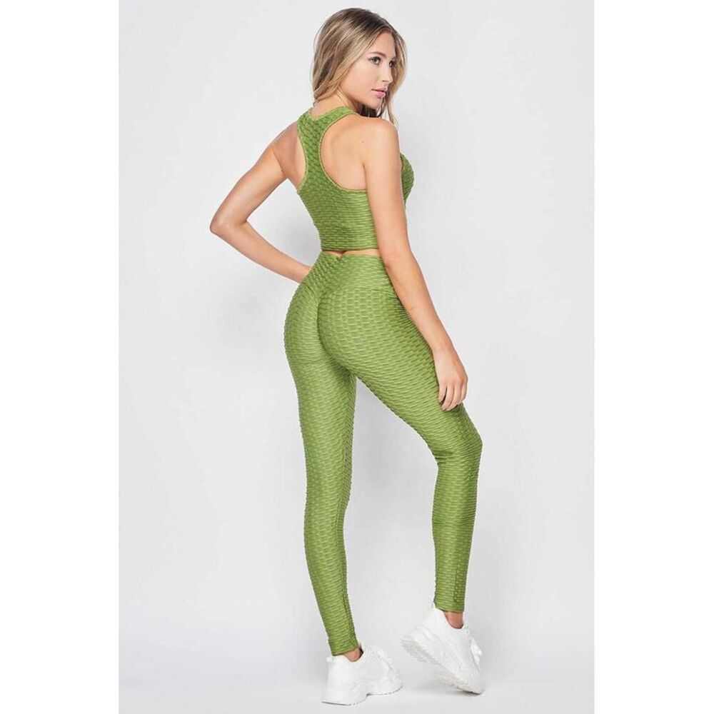 World of Leggings 2 Piece Scrunch Butt Leggings and Crop Top Set - Plus Size